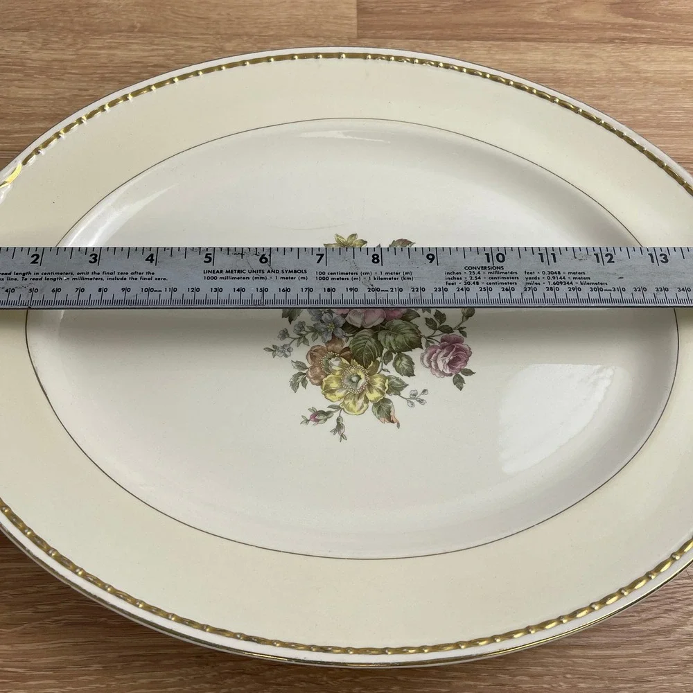 Homer Laughlin Eggshell Georgian Floral Oval Serving Platter Gold Trim 15.5 Inch